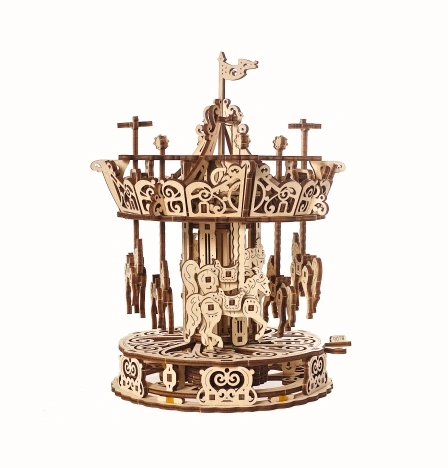 Ugears-Carousel-Mechanical-carrousel, merry-go-around, zweefmolen, ugears, ugear, ugears modellen, ugears mechanische modellen, cadeau-idee, hobby idee