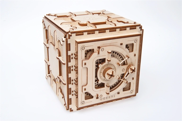 Ugears-Safe-Model ugears veilig, houten kluis, veilige mechanische 3d puzzel door ugears, ugear veilig, ugears veilige combinatie, mechanische 3d veilige puzzel, 3d puzzel veilig, Oekraïense versnellingen , uge