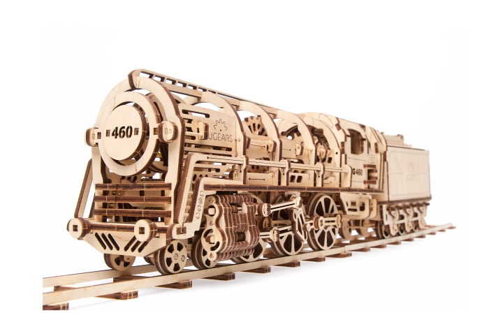 Ugears-Steam-Locomotive-with-Tender-model ugears train kickstarter, ugears locomotief amazon, ugears rails, houten treinset