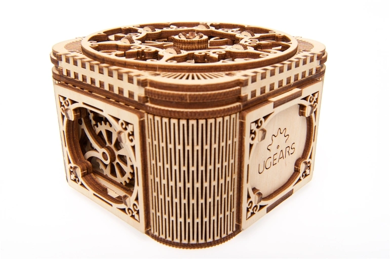 Ugears-Treasure-Box-model ugears schatkist, ugears puzzel doos, ugears sieraden doos, ugears schatkist instructies, ugears schatkist montage, ugears 70031, puzzel doos, mysterie doos, ugears puzzel doos